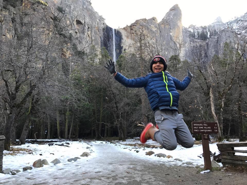 You will jump for joy if you visit Yosemite in the winter. It's great to see everything covered in snow and the waterfalls (like this one- Bridalveil) flowing.