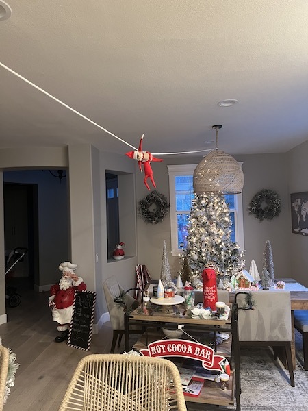 elf on the shelf idea - elves climbing on rope