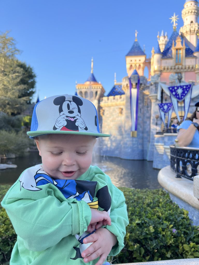 Disneyland vs California Adventure: How to Choose When You Only Have 1 Day! 2 baby sitting in front of Disneyland castle